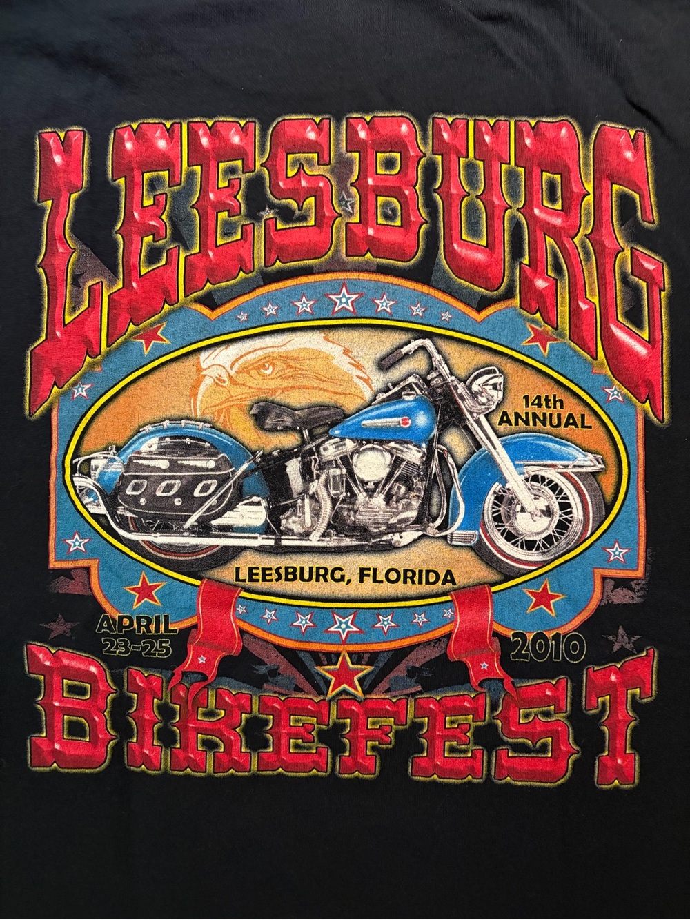 Vintage 2010 Leesburg Bike fest Shirt Size XL See Measurements Double Side Eagle